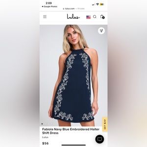 Lulu’s Fabiola Navy Blue Embroidered Halter Shift Dress